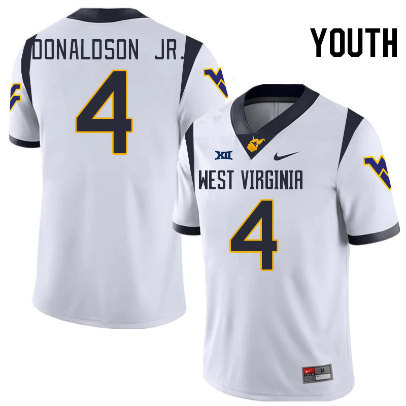 Youth #4 CJ Donaldson Jr. West Virginia Mountaineers College 2024 New Uniforms Football Jerseys Stit